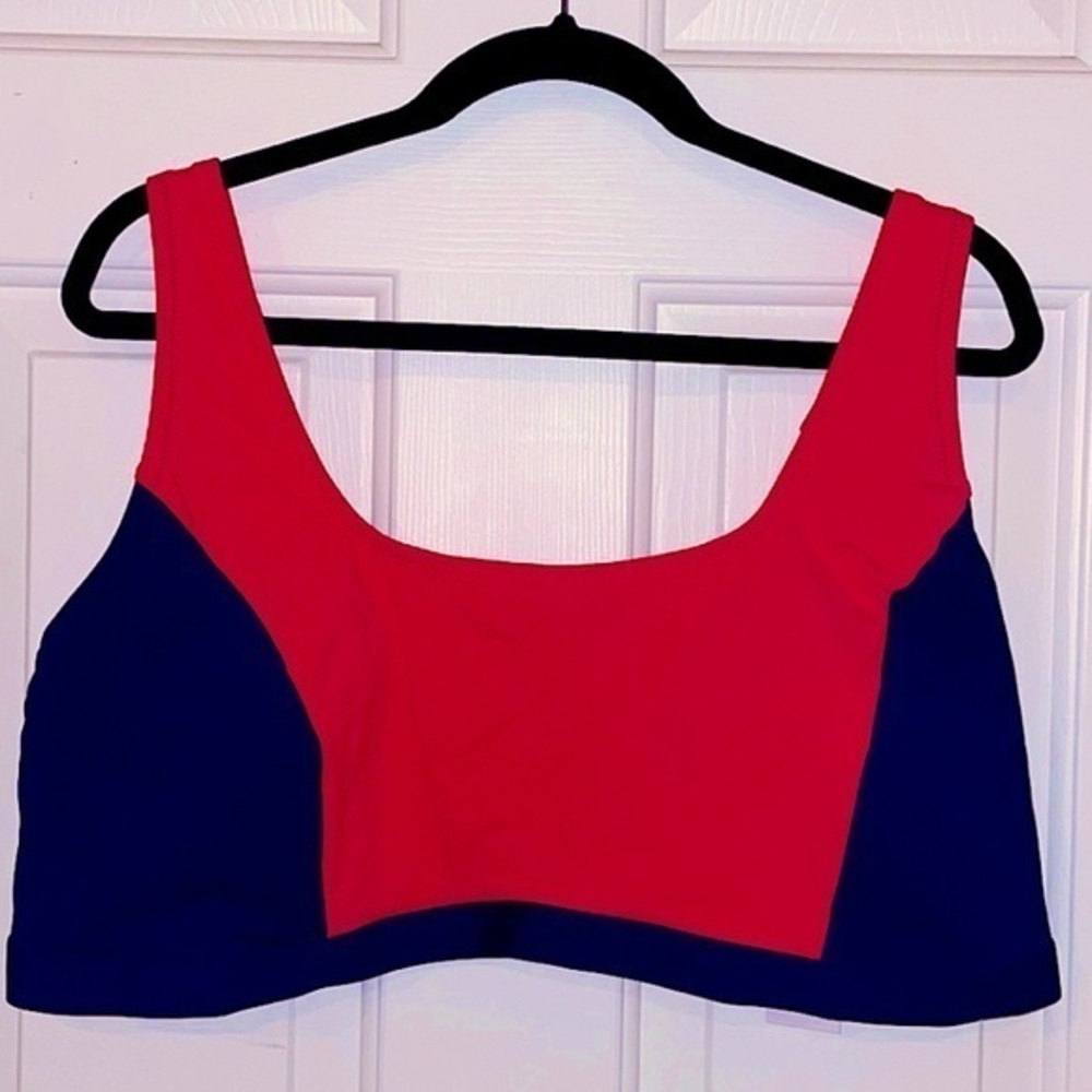 NWT Lands End Draper James Plus Size 26W Halter Swim Top, Color block Red & Navy